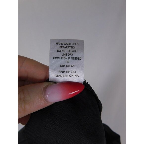 Current Air Blouse Womens XL Black Ruffle Flutter Sleeve Tie Neck Satin Pleated - Picture 12 of 12